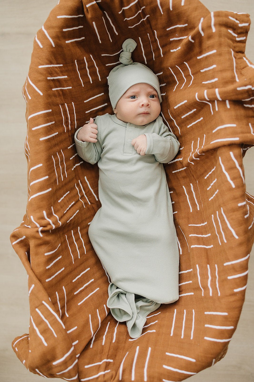 Sage Organic Ribbed Newborn Knot Hat - Mack & Harvie