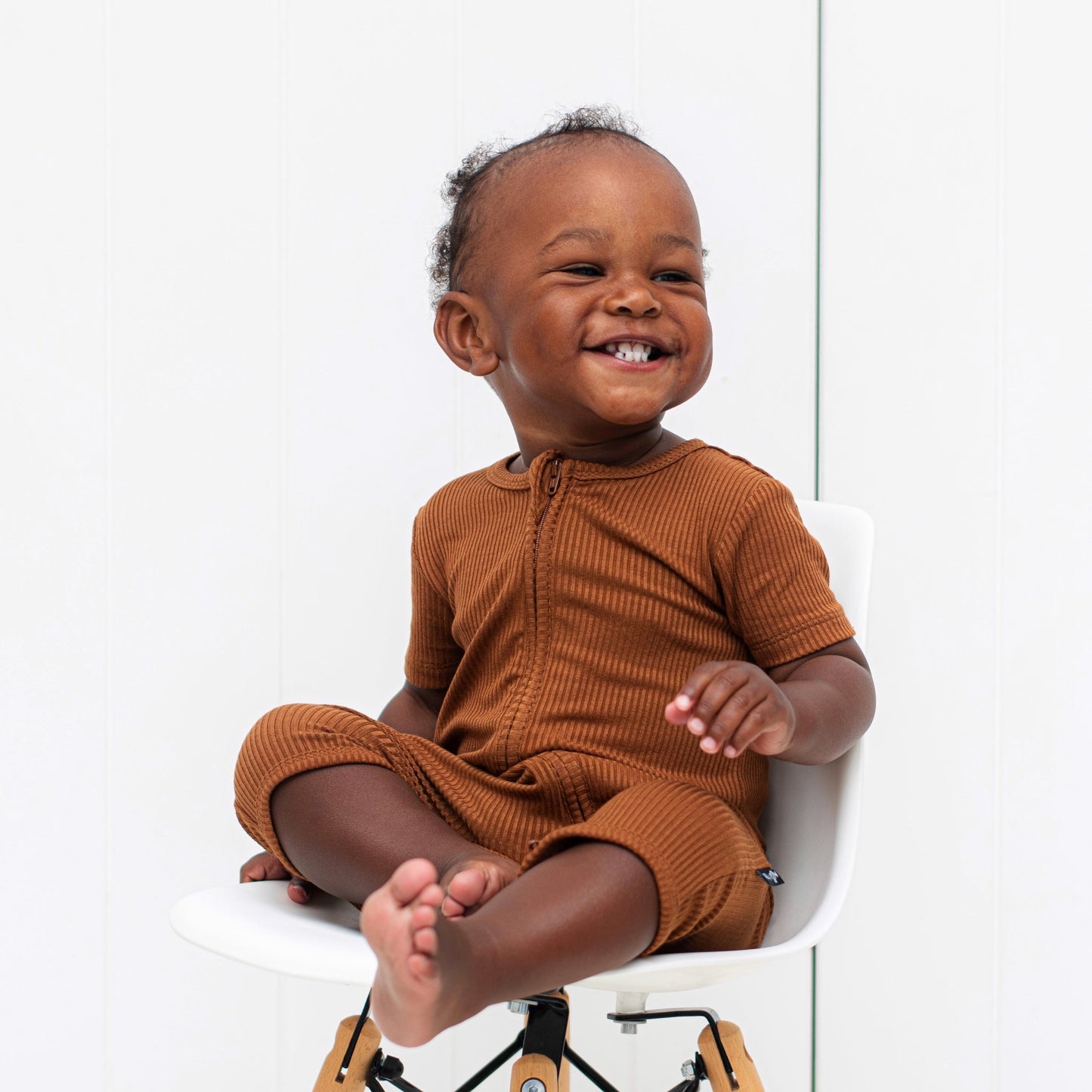 SHORTIE ZIP ROMPER - Bark Ribbed - Mack & Harvie