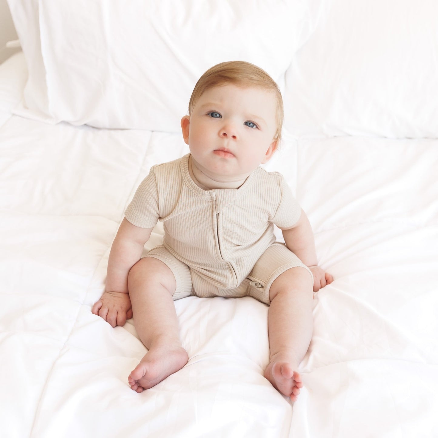 SHORTIE ZIP ROMPER - Clay Ribbed - Mack & Harvie