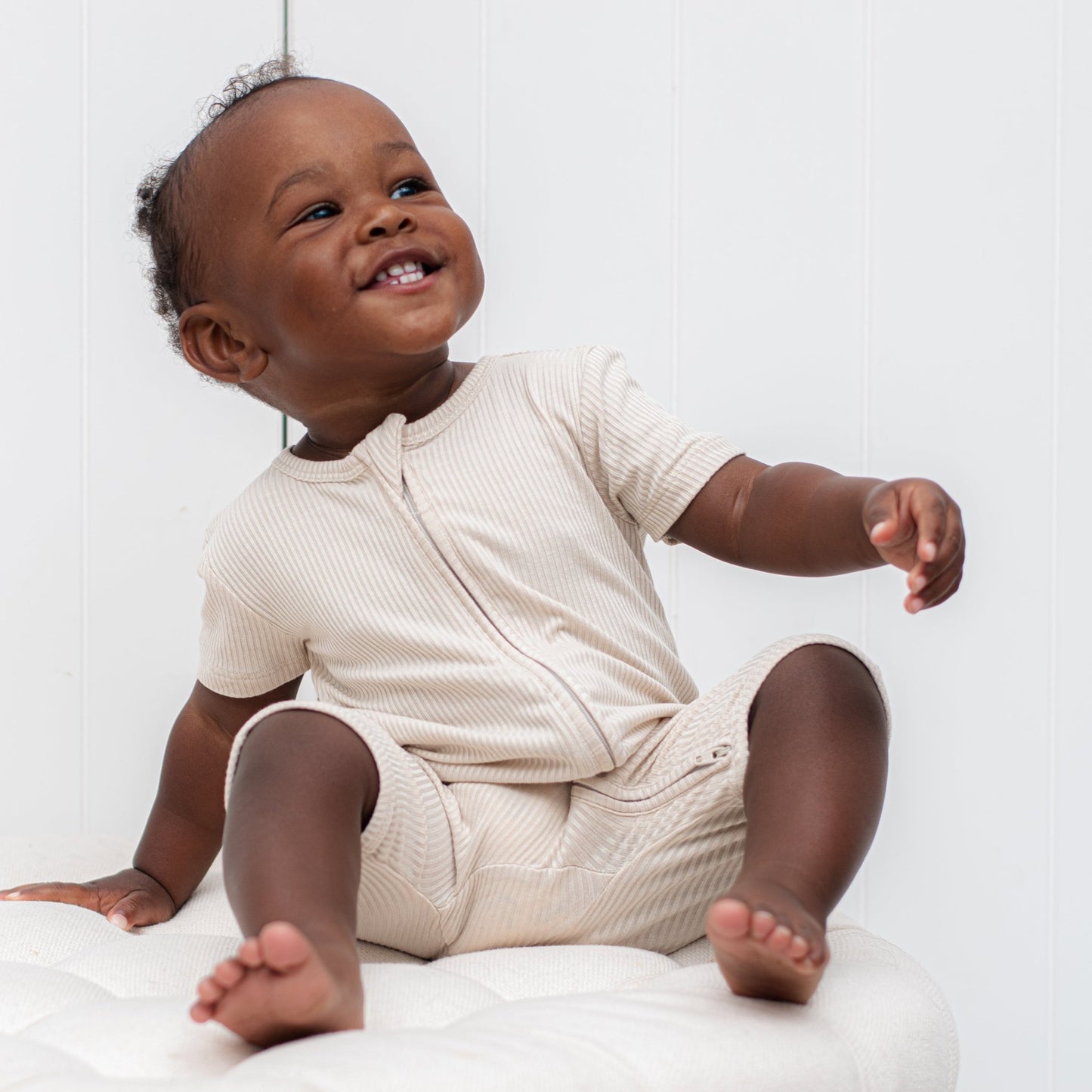 SHORTIE ZIP ROMPER - Clay Ribbed - Mack & Harvie