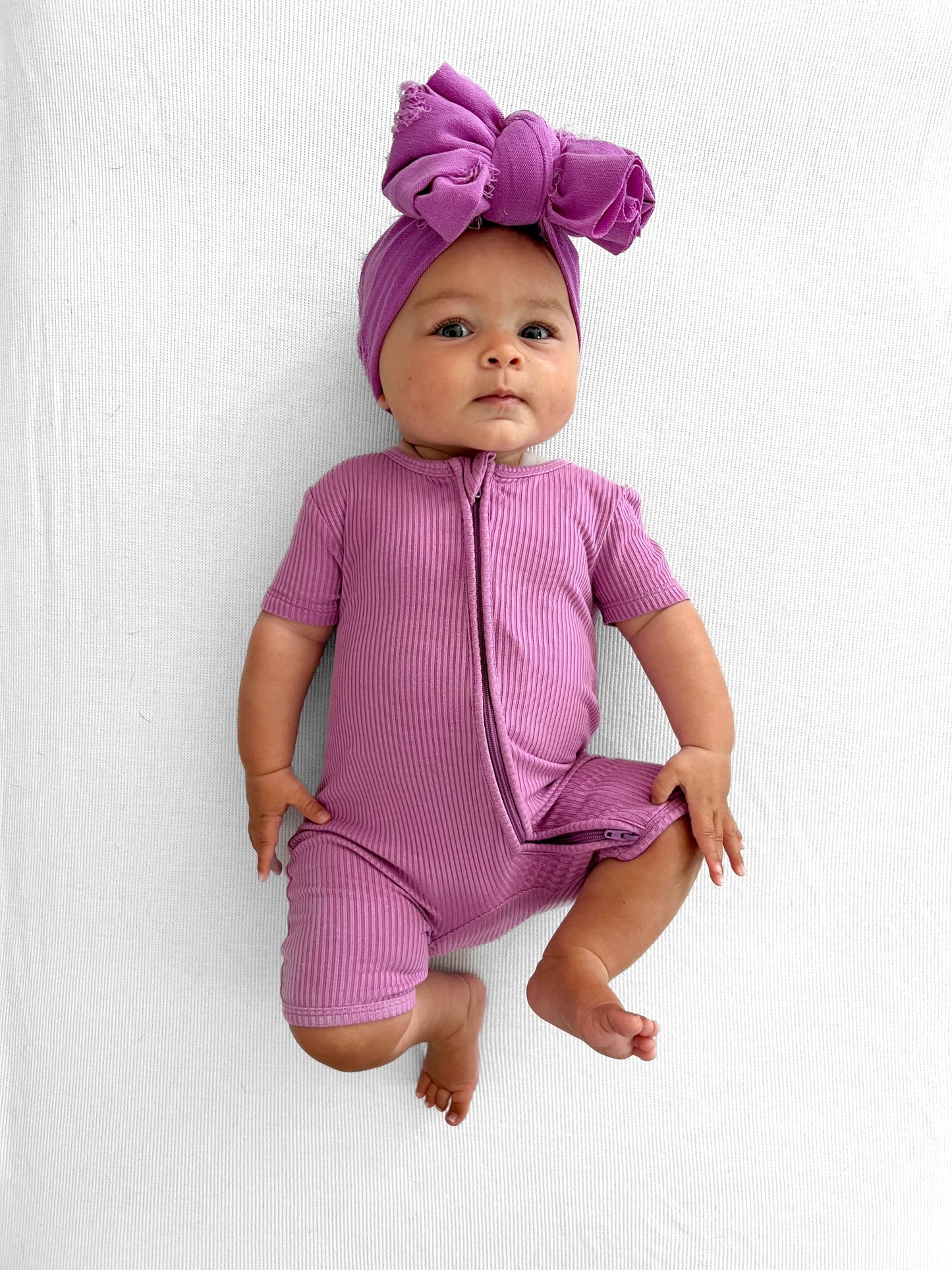 SHORTIE ZIP ROMPER - Lilac Ribbed - Mack & Harvie