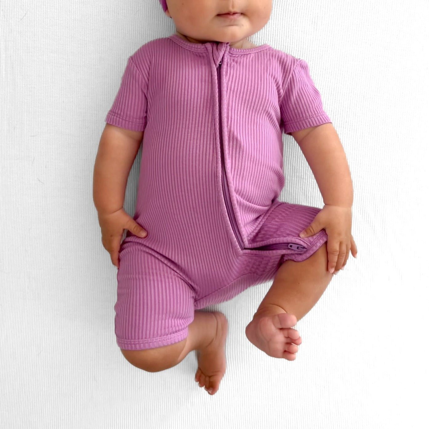 SHORTIE ZIP ROMPER - Lilac Ribbed - Mack & Harvie