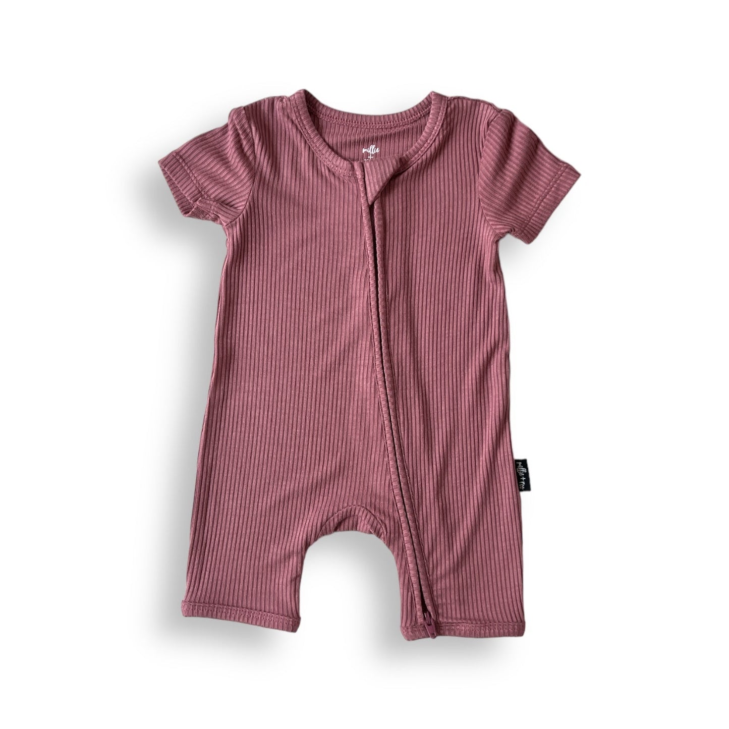 SHORTIE ZIP ROMPER - Mauve Ribbed - Mack & Harvie