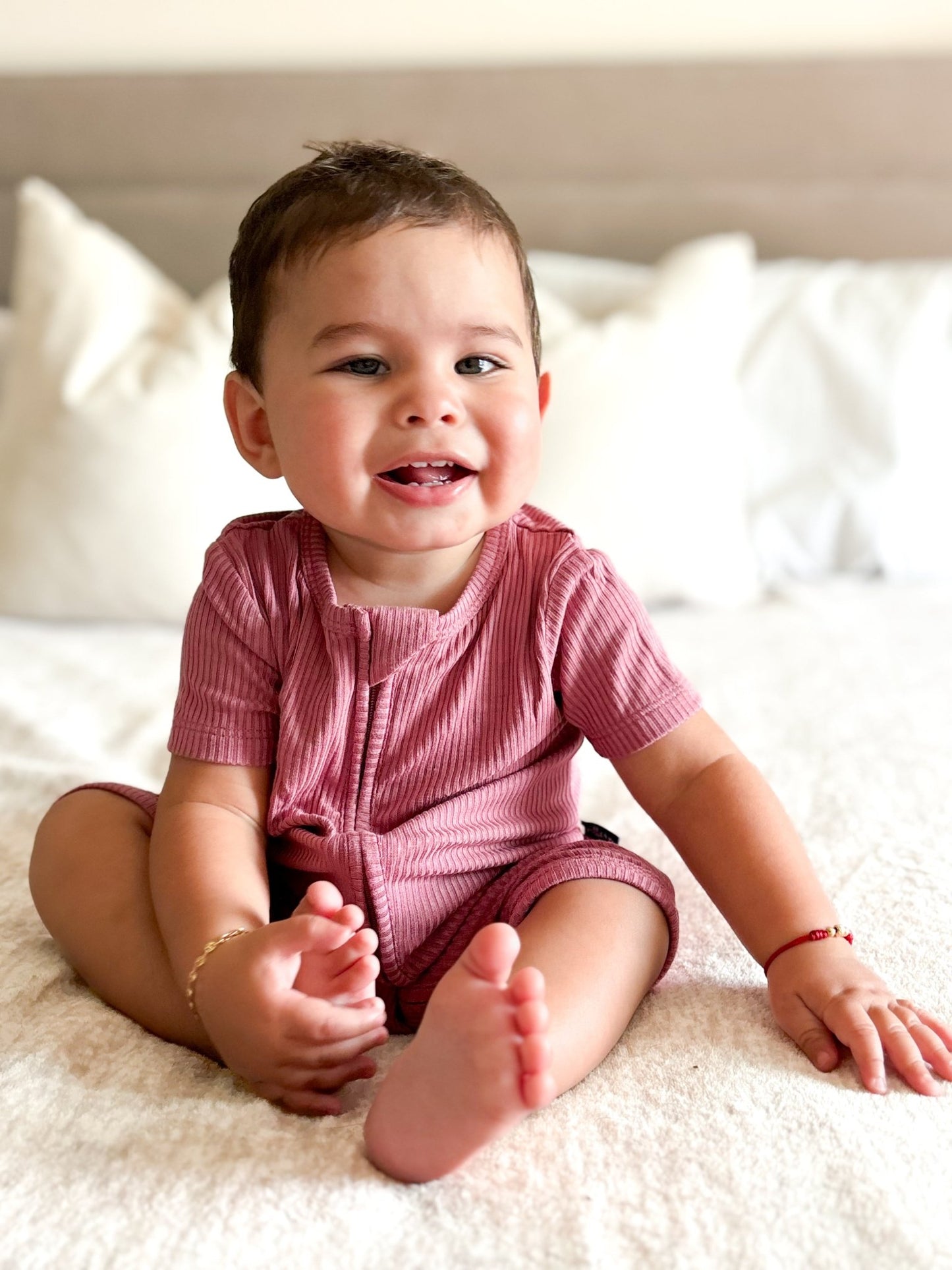 SHORTIE ZIP ROMPER - Mauve Ribbed - Mack & Harvie