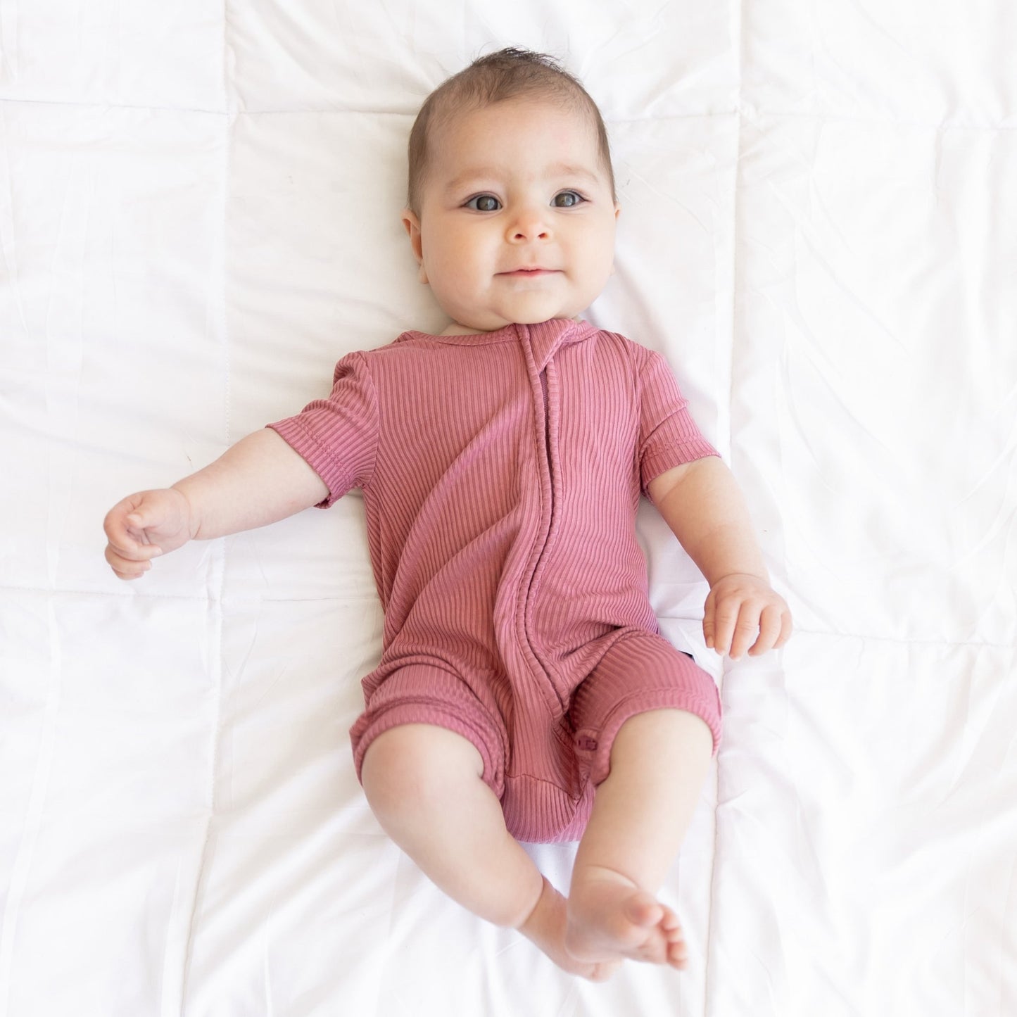 SHORTIE ZIP ROMPER - Mauve Ribbed - Mack & Harvie