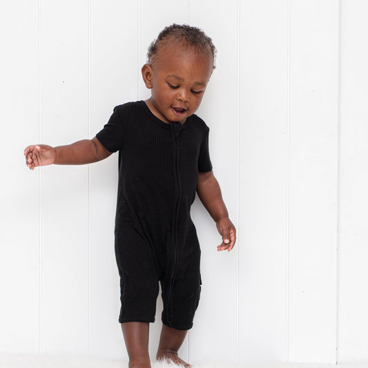 SHORTIE ZIP ROMPER - Midnight Ribbed - Mack & Harvie