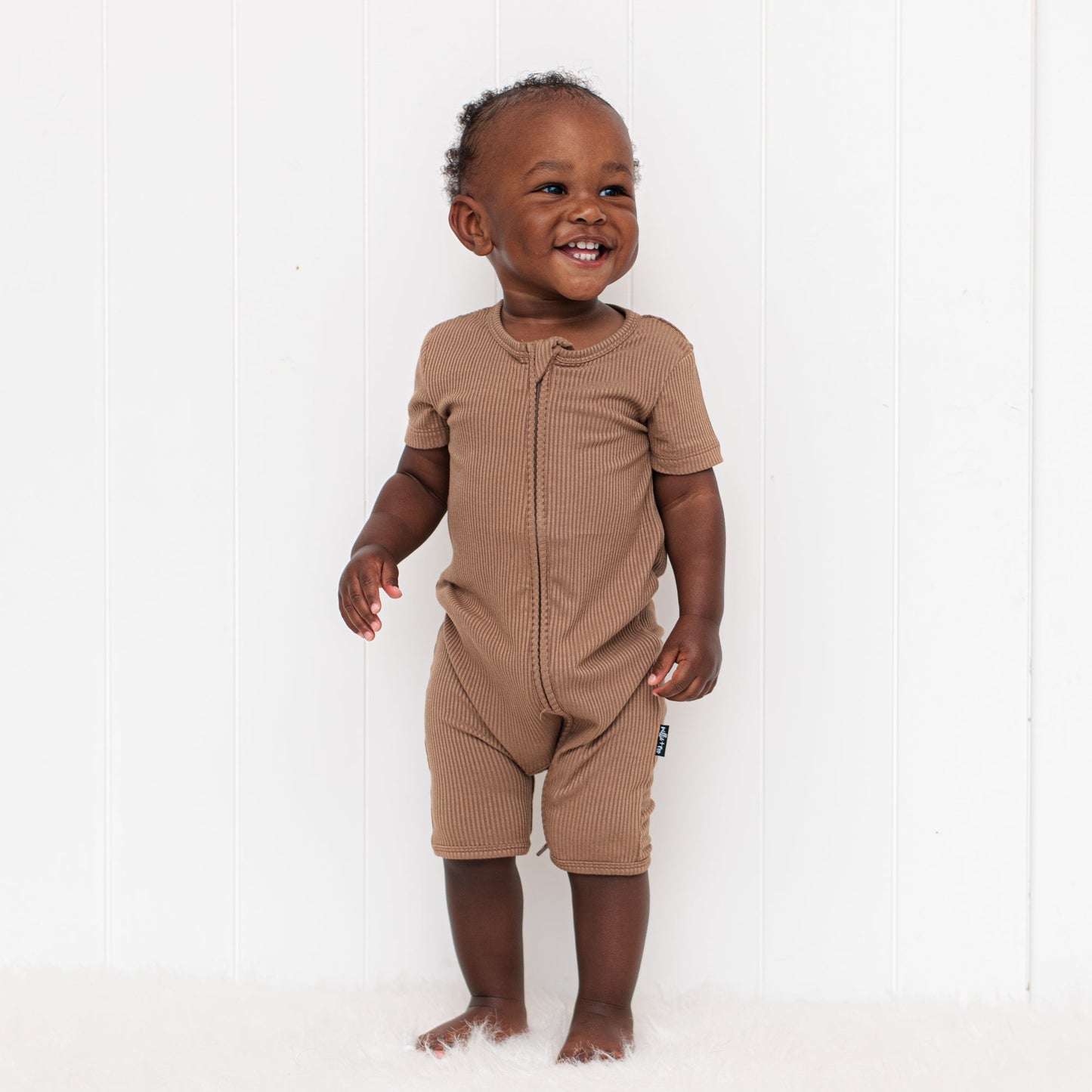 SHORTIE ZIP ROMPER - Mocha Ribbed - Mack & Harvie