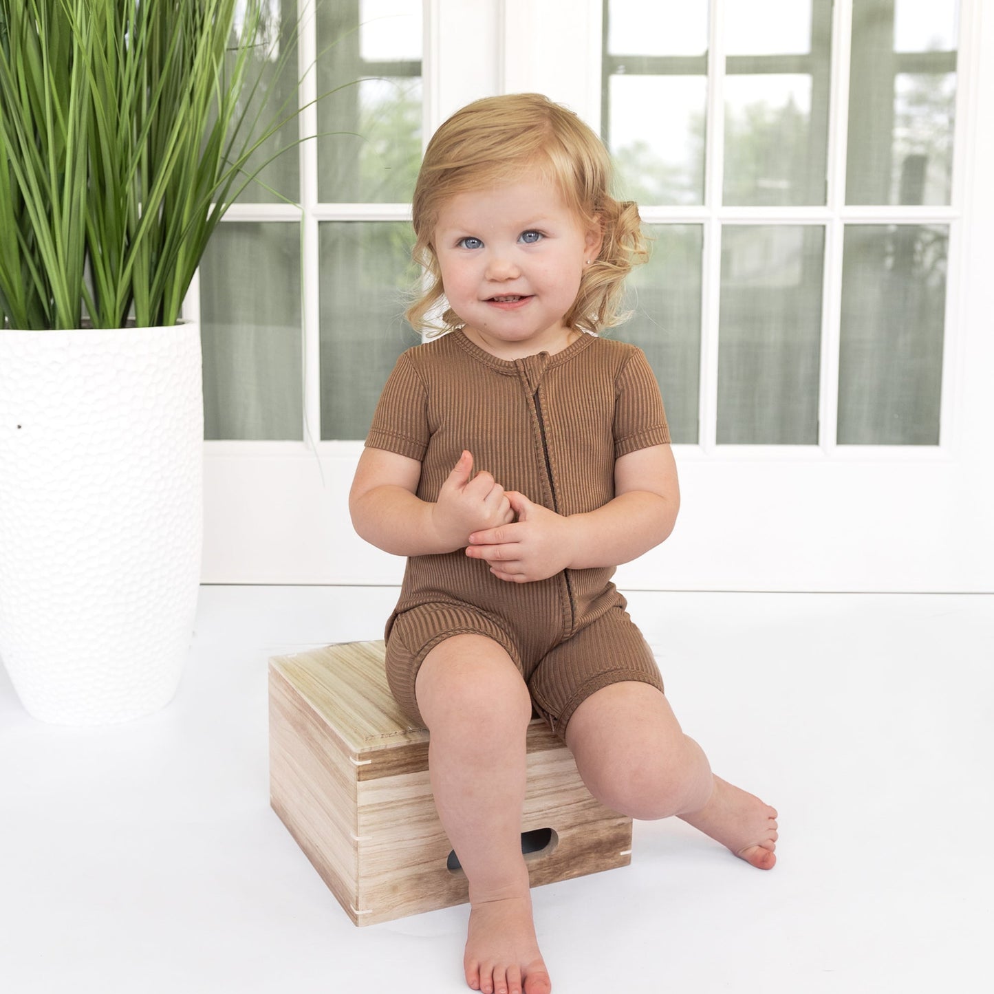 SHORTIE ZIP ROMPER - Mocha Ribbed - Mack & Harvie