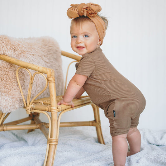 SHORTIE ZIP ROMPER - Mocha Ribbed - Mack & Harvie