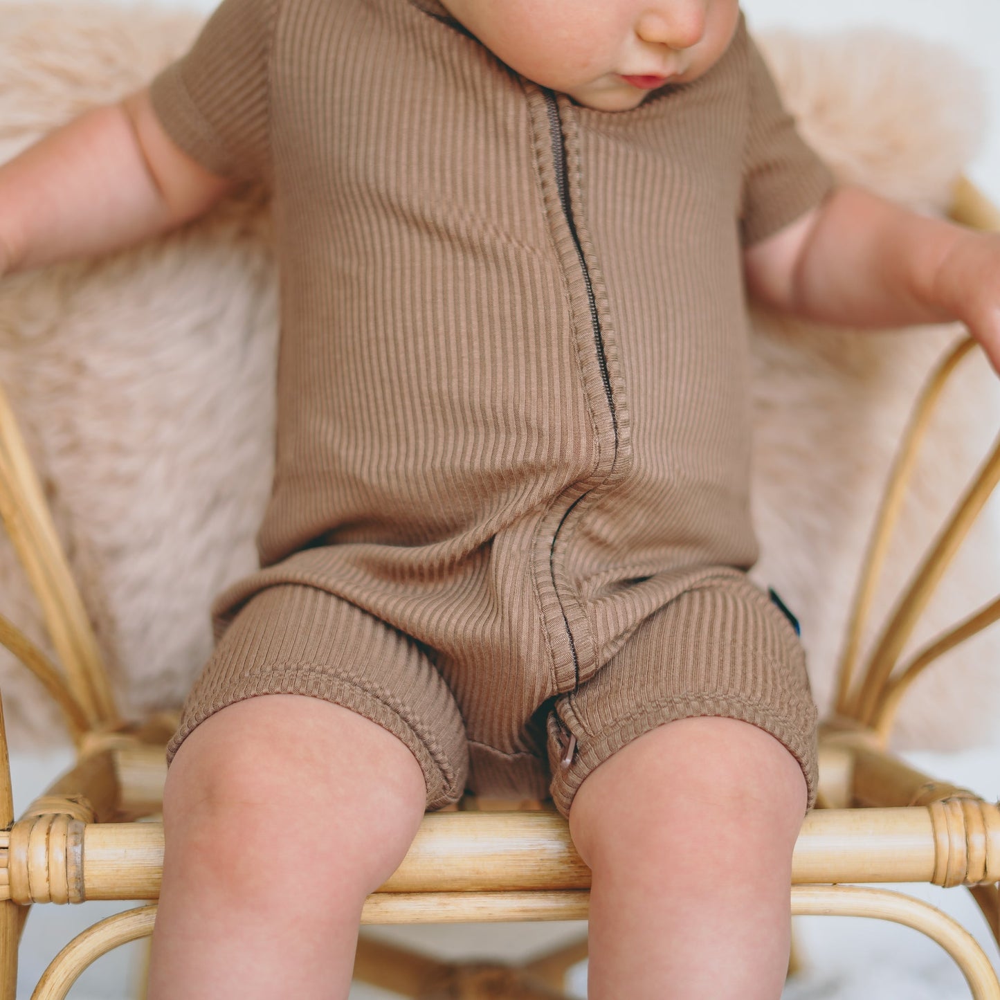 SHORTIE ZIP ROMPER - Mocha Ribbed - Mack & Harvie