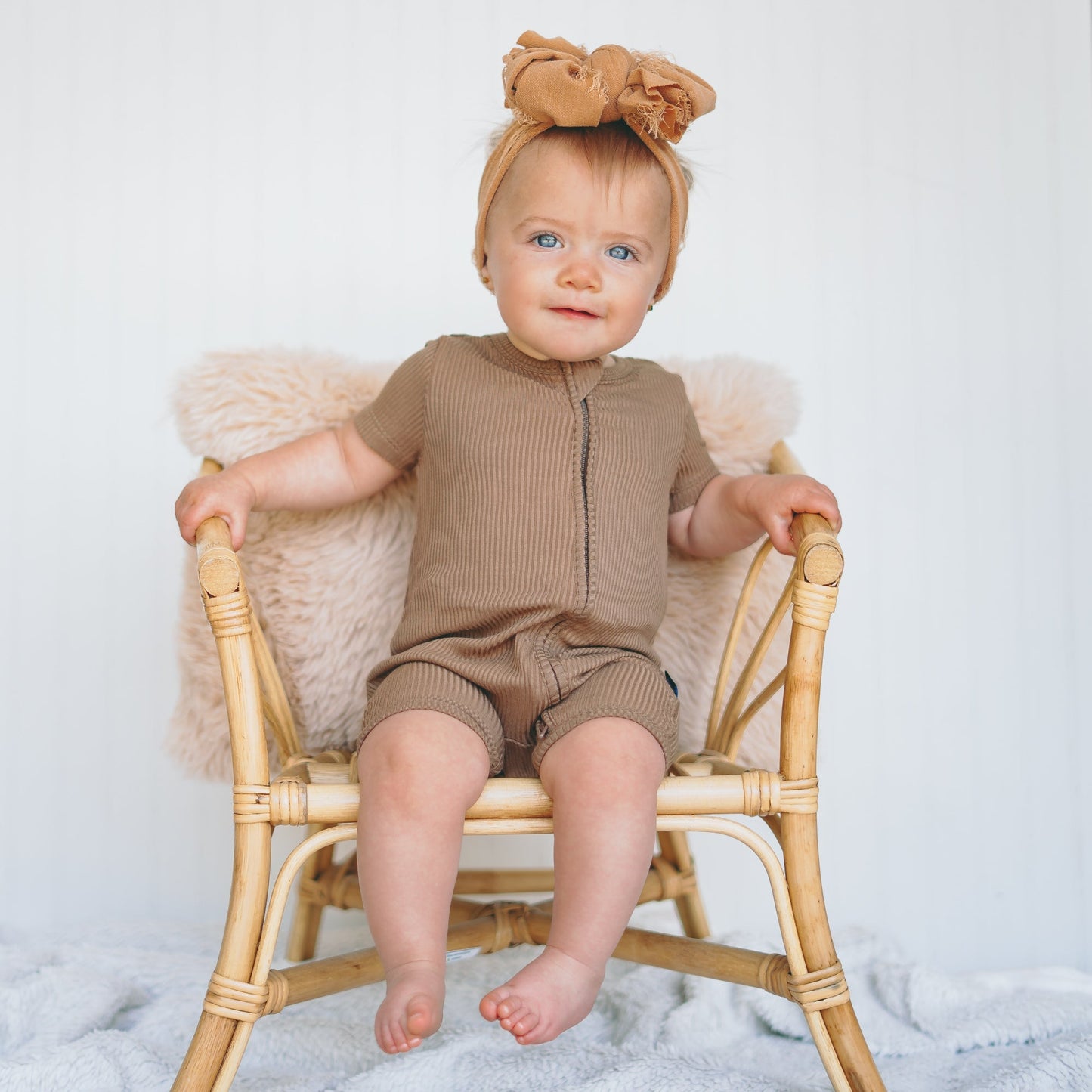 SHORTIE ZIP ROMPER - Mocha Ribbed - Mack & Harvie