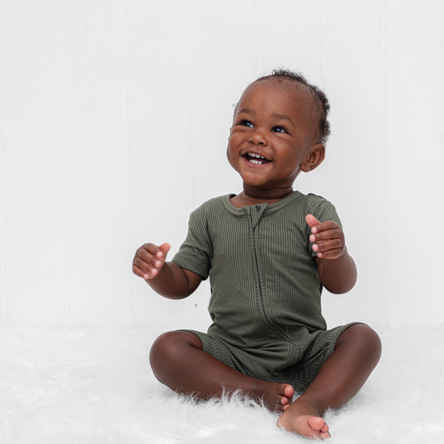 SHORTIE ZIP ROMPER - Moss Ribbed - Mack & Harvie