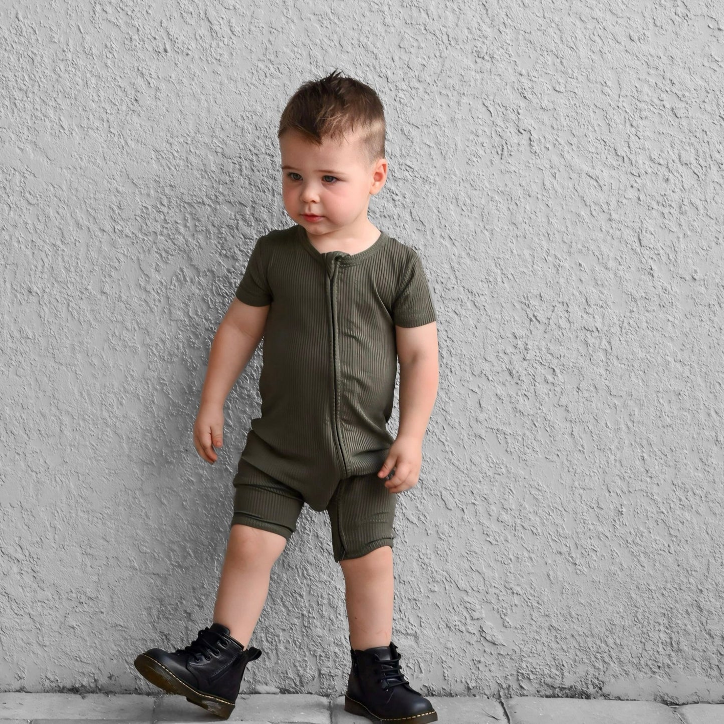 SHORTIE ZIP ROMPER - Moss Ribbed - Mack & Harvie