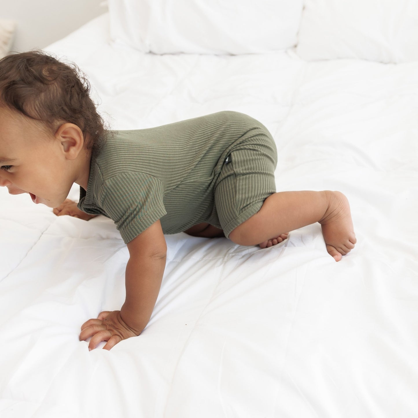SHORTIE ZIP ROMPER - Moss Ribbed - Mack & Harvie