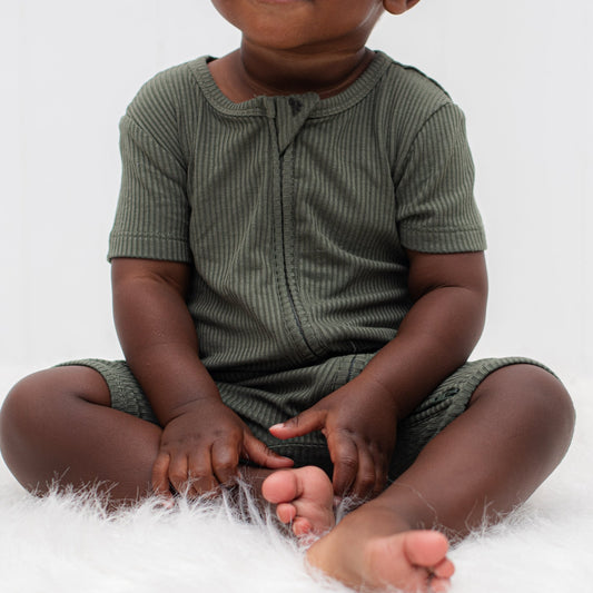 SHORTIE ZIP ROMPER - Moss Ribbed - Mack & Harvie