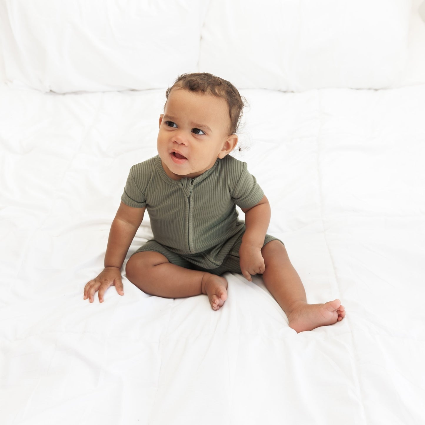 SHORTIE ZIP ROMPER - Moss Ribbed - Mack & Harvie