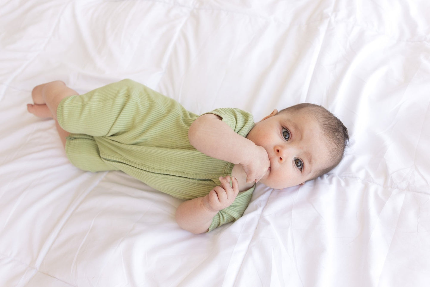 SHORTIE ZIP ROMPER - Pistachio Ribbed - Mack & Harvie