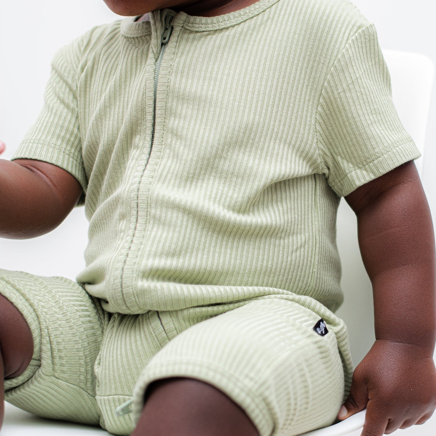 SHORTIE ZIP ROMPER - Pistachio Ribbed - Mack & Harvie