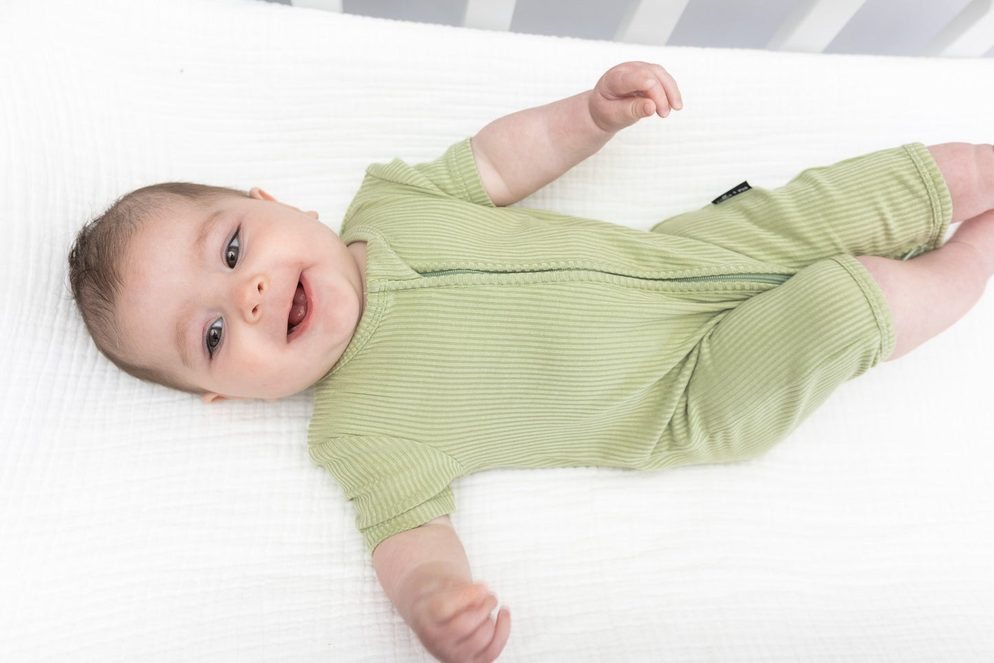 SHORTIE ZIP ROMPER - Pistachio Ribbed - Mack & Harvie
