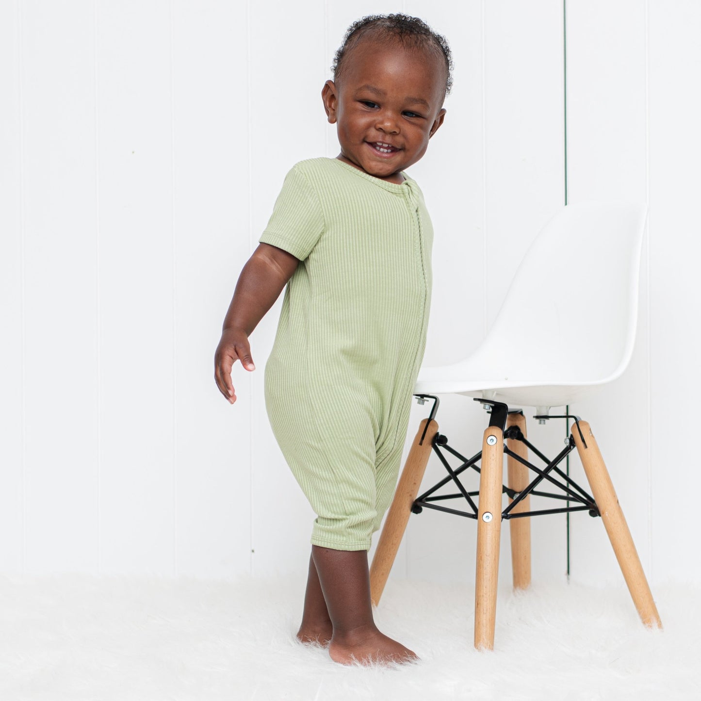 SHORTIE ZIP ROMPER - Pistachio Ribbed - Mack & Harvie