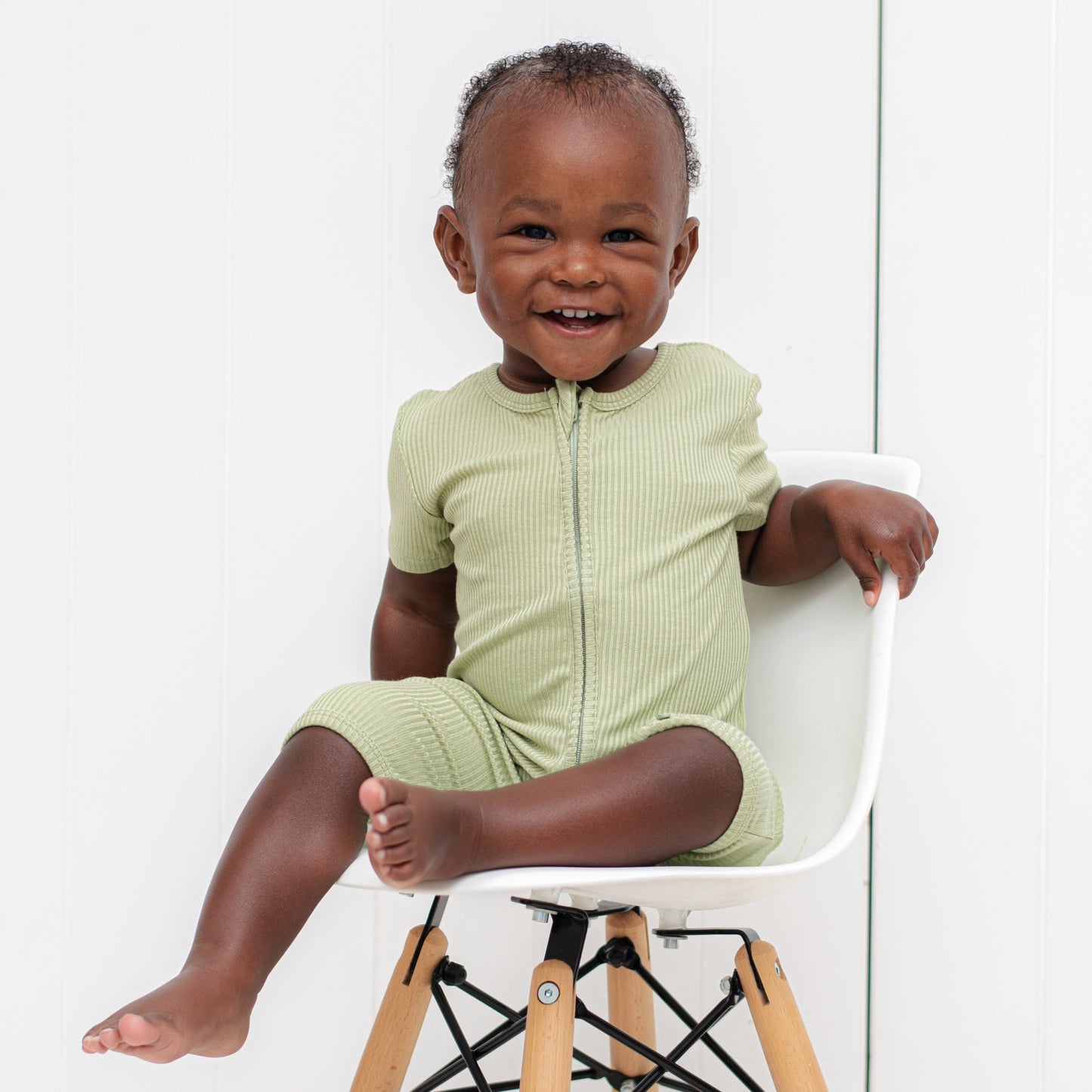 SHORTIE ZIP ROMPER - Pistachio Ribbed - Mack & Harvie