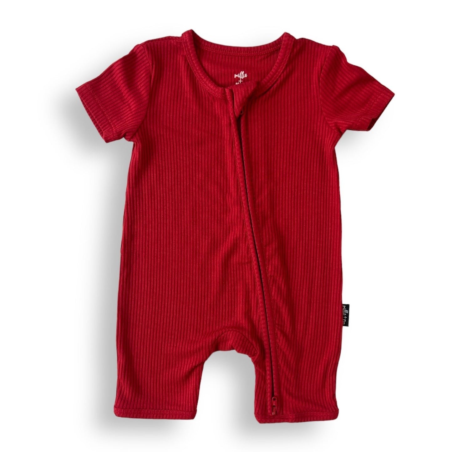SHORTIE ZIP ROMPER - Red Ribbed - Mack & Harvie