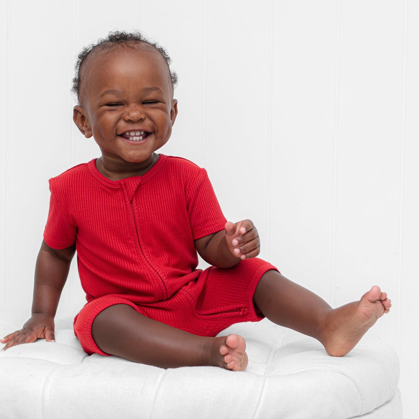 SHORTIE ZIP ROMPER - Red Ribbed - Mack & Harvie