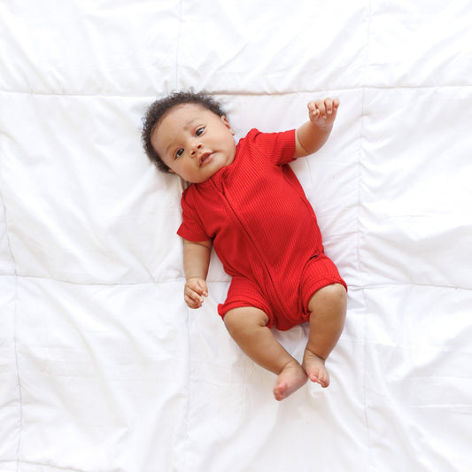 SHORTIE ZIP ROMPER - Red Ribbed - Mack & Harvie