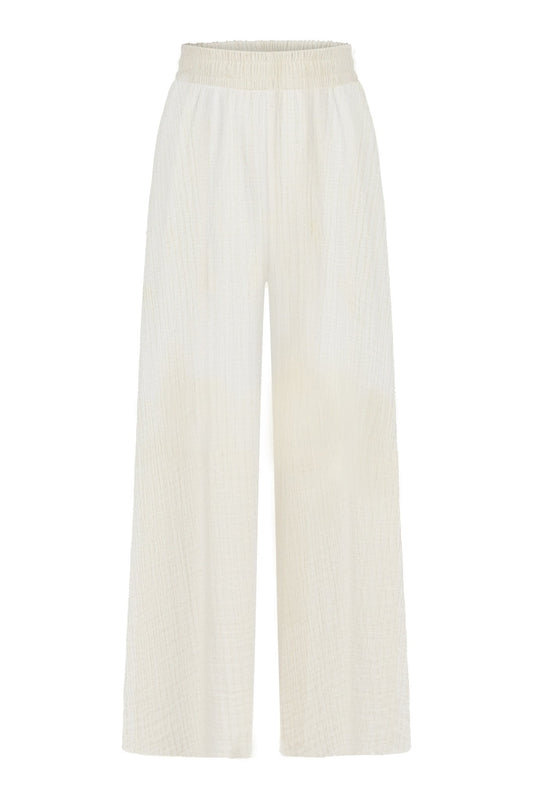 Skye Palazzo Pants - Natural With Gold Stripes - Mack & Harvie