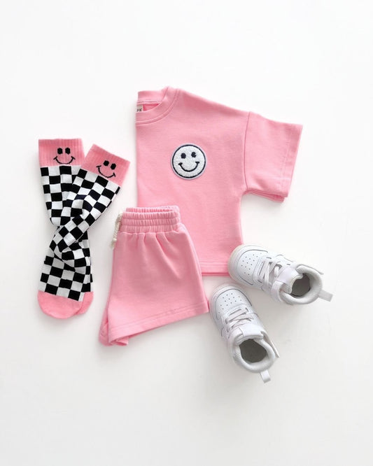 Smiley Shorts Set | Pink Peach - Mack & Harvie