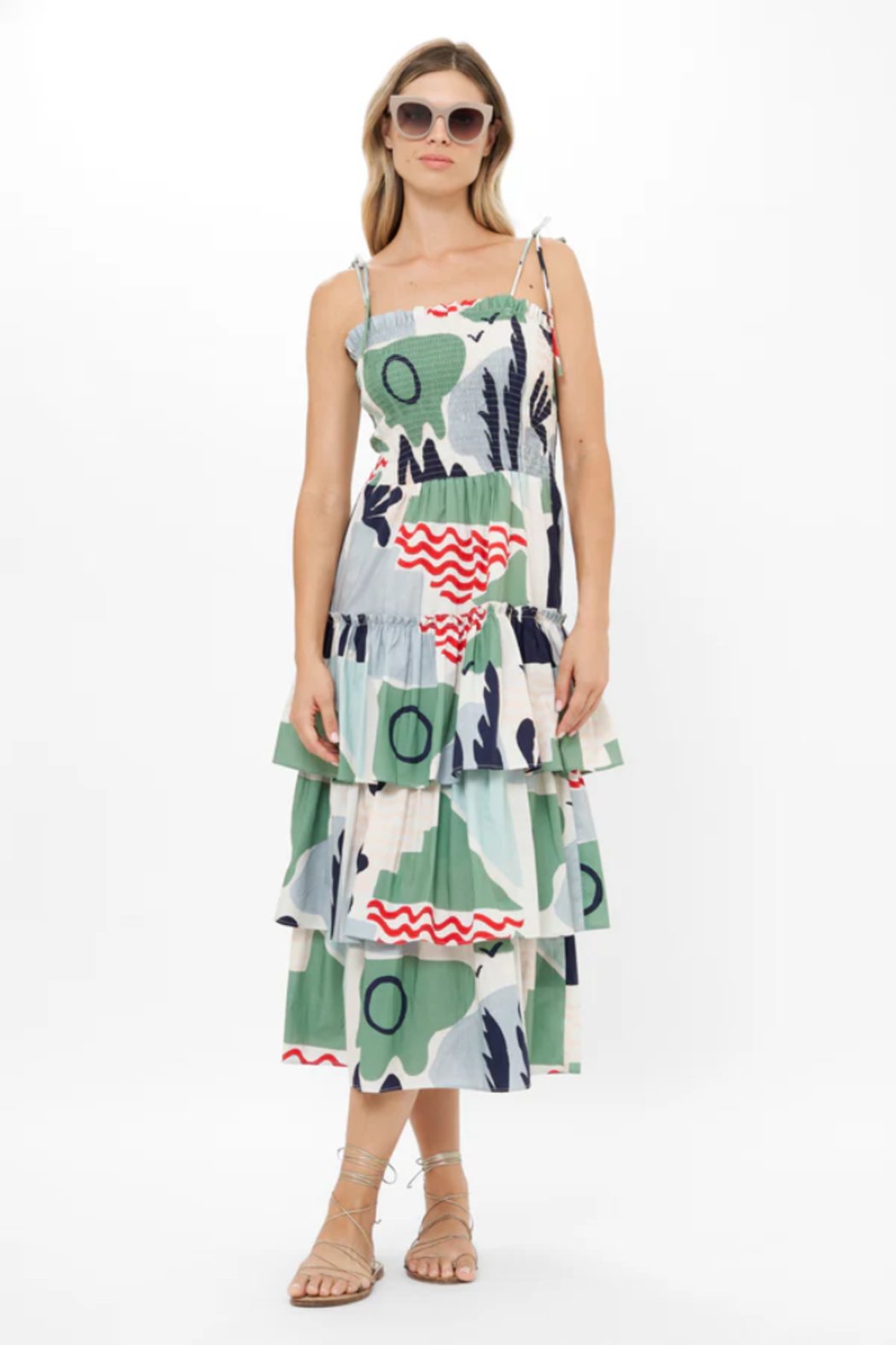Smocked Tie Strap Midi - Riveria Sage