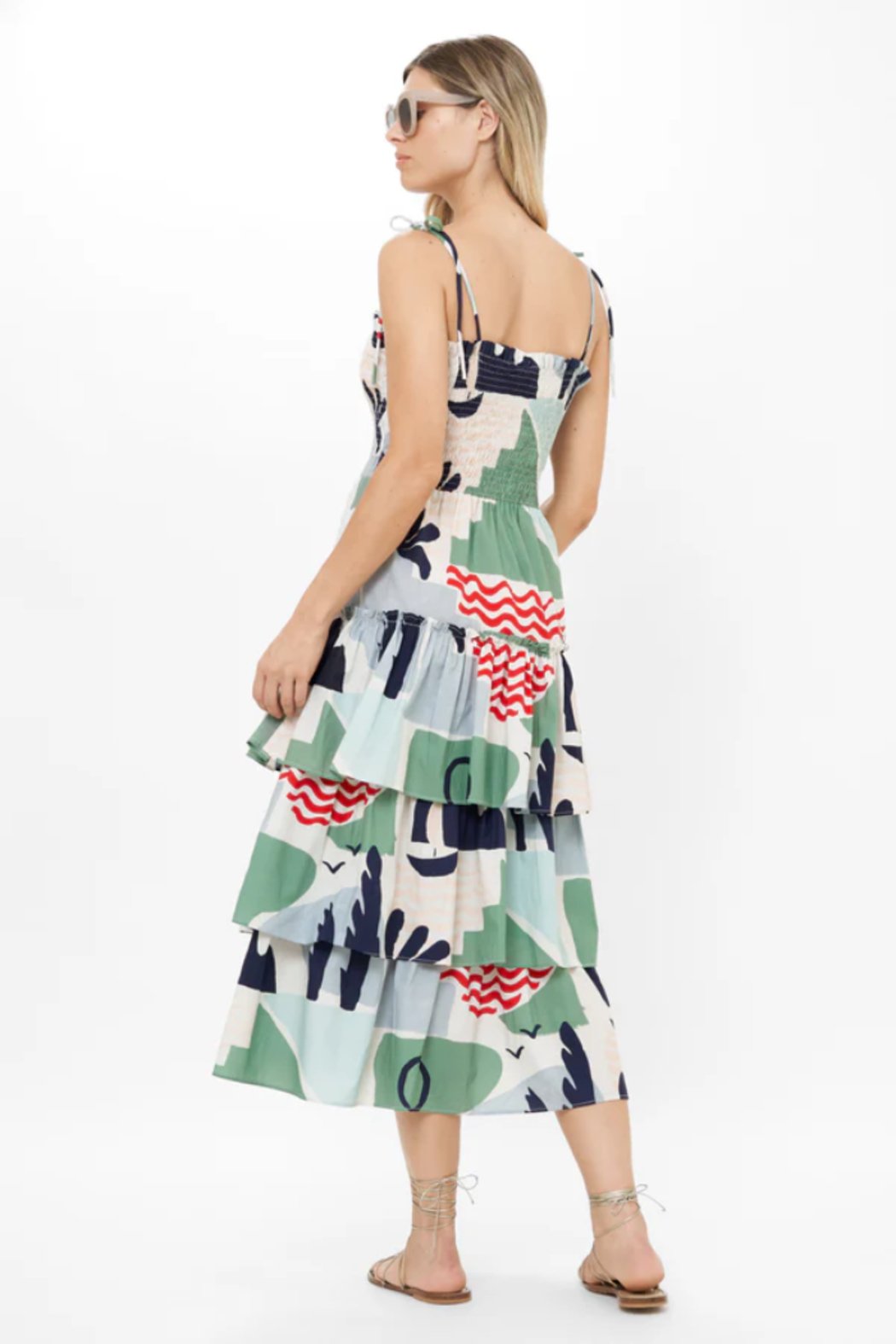 Smocked Tie Strap Midi - Riveria Sage