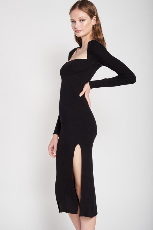 SQUARE NECK MIDI DRESS WITH SLIT - Mack & Harvie