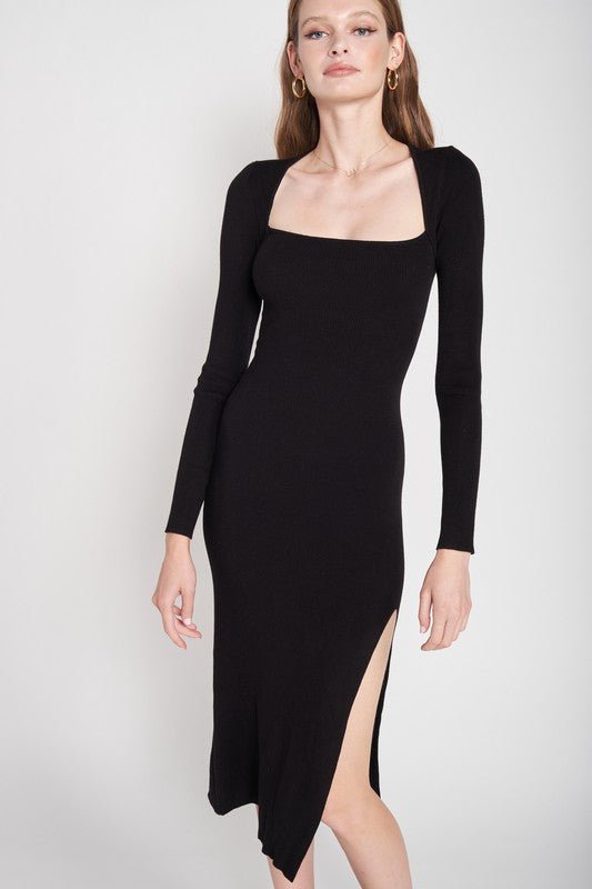 SQUARE NECK MIDI DRESS WITH SLIT - Mack & Harvie