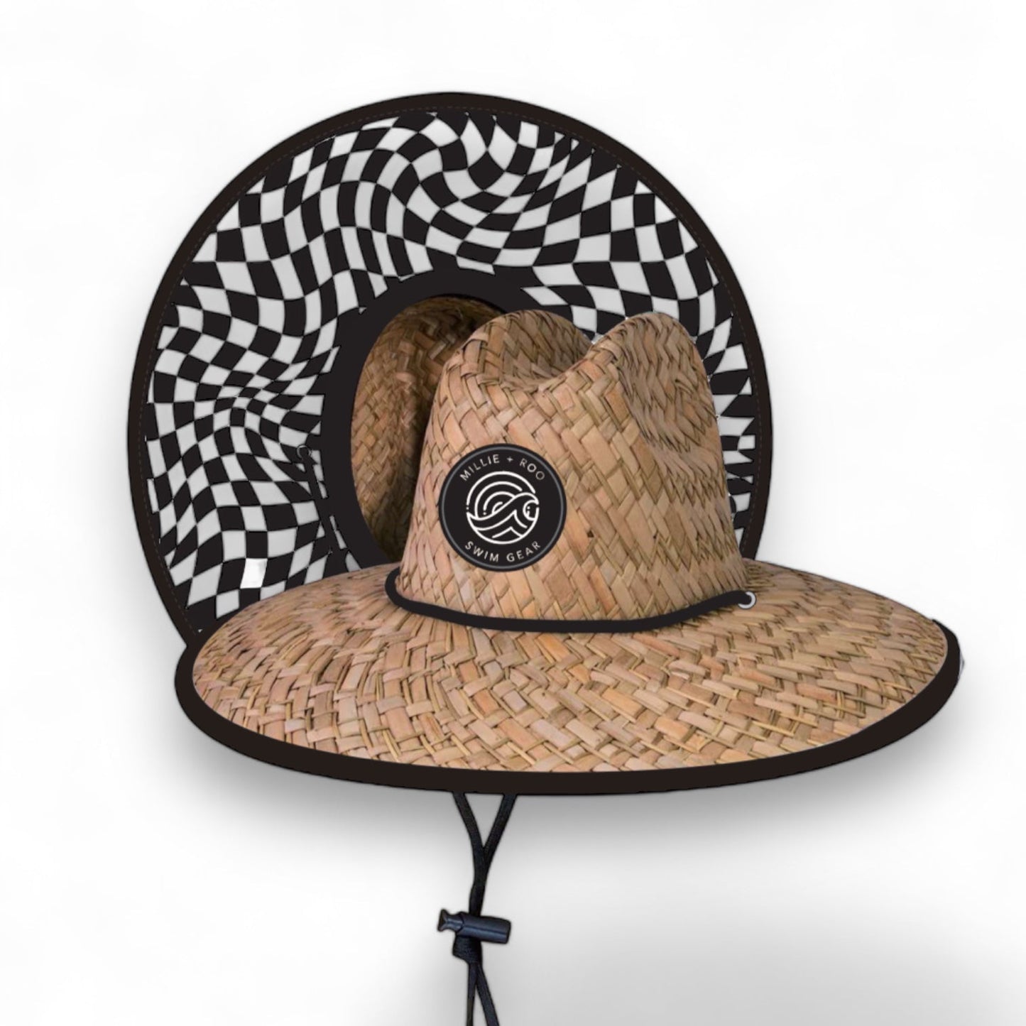 Straw Hat - Black Dizzy Check - Mack & Harvie