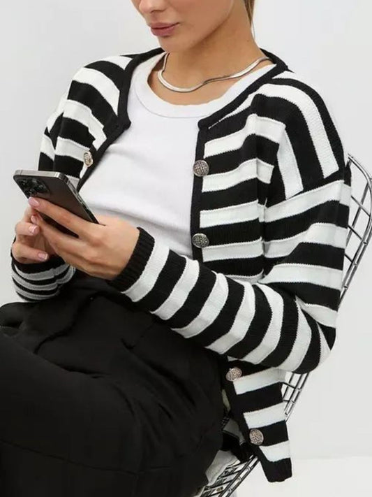 Striped Dropped Shoulder Long Sleeve Cardigan - Mack & Harvie
