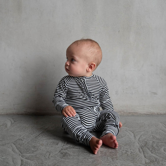 *PRE-ORDER 9/29* Midnight Stripe | Ribbed Bamboo Zip Romper