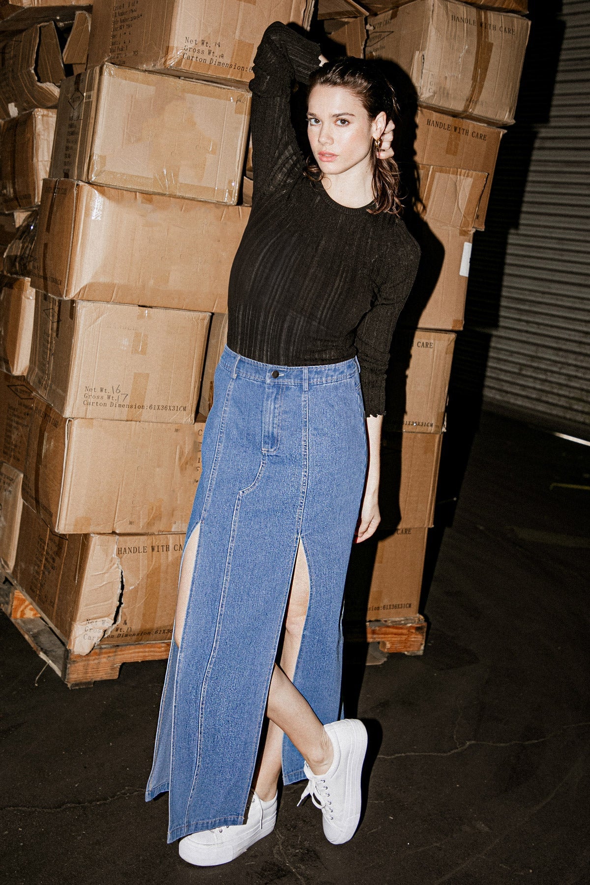 SWEET TALKING DENIM MIDI SKIRT - Mack & Harvie