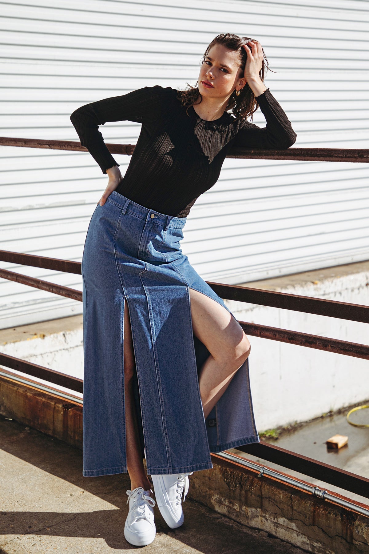 SWEET TALKING DENIM MIDI SKIRT - Mack & Harvie