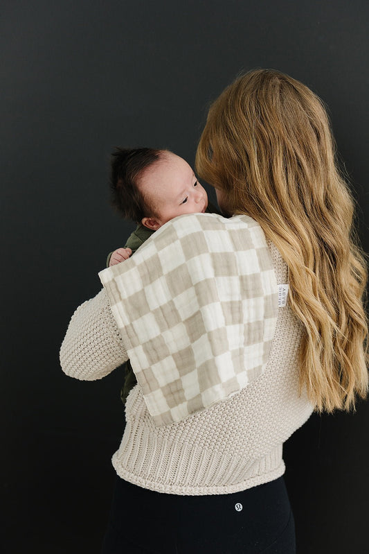 Taupe Checkered Muslin Burp Cloth - Mack & Harvie