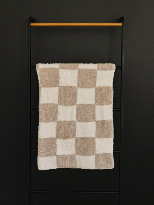 Taupe Checkered Plush Blanket - Mack & Harvie