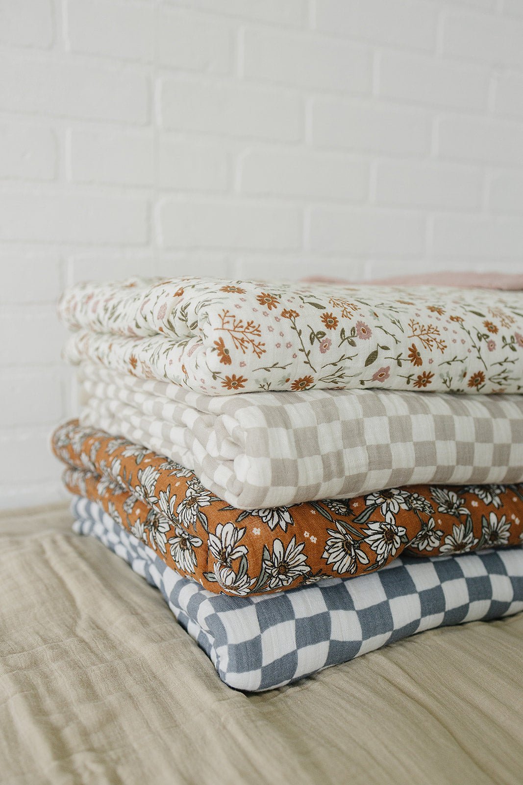 Taupe Checkered Twin Muslin Quilt - Mack & Harvie