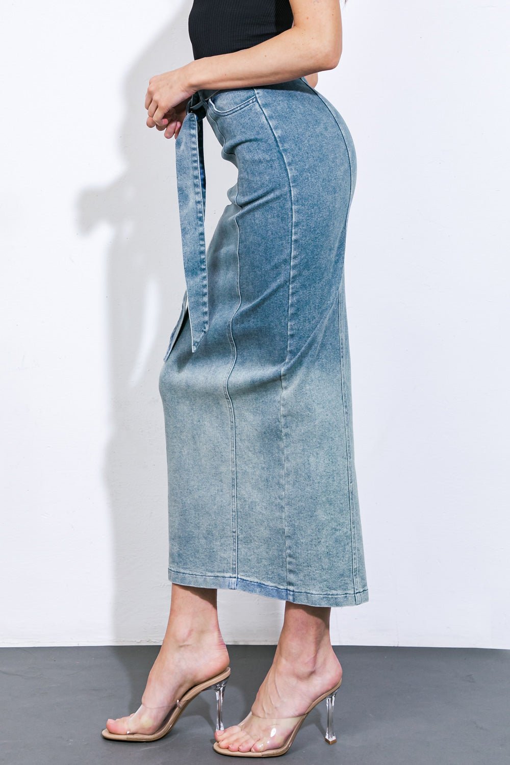 THE GRASS IS GREENER DENIM MIDI SKIRT - Mack & Harvie