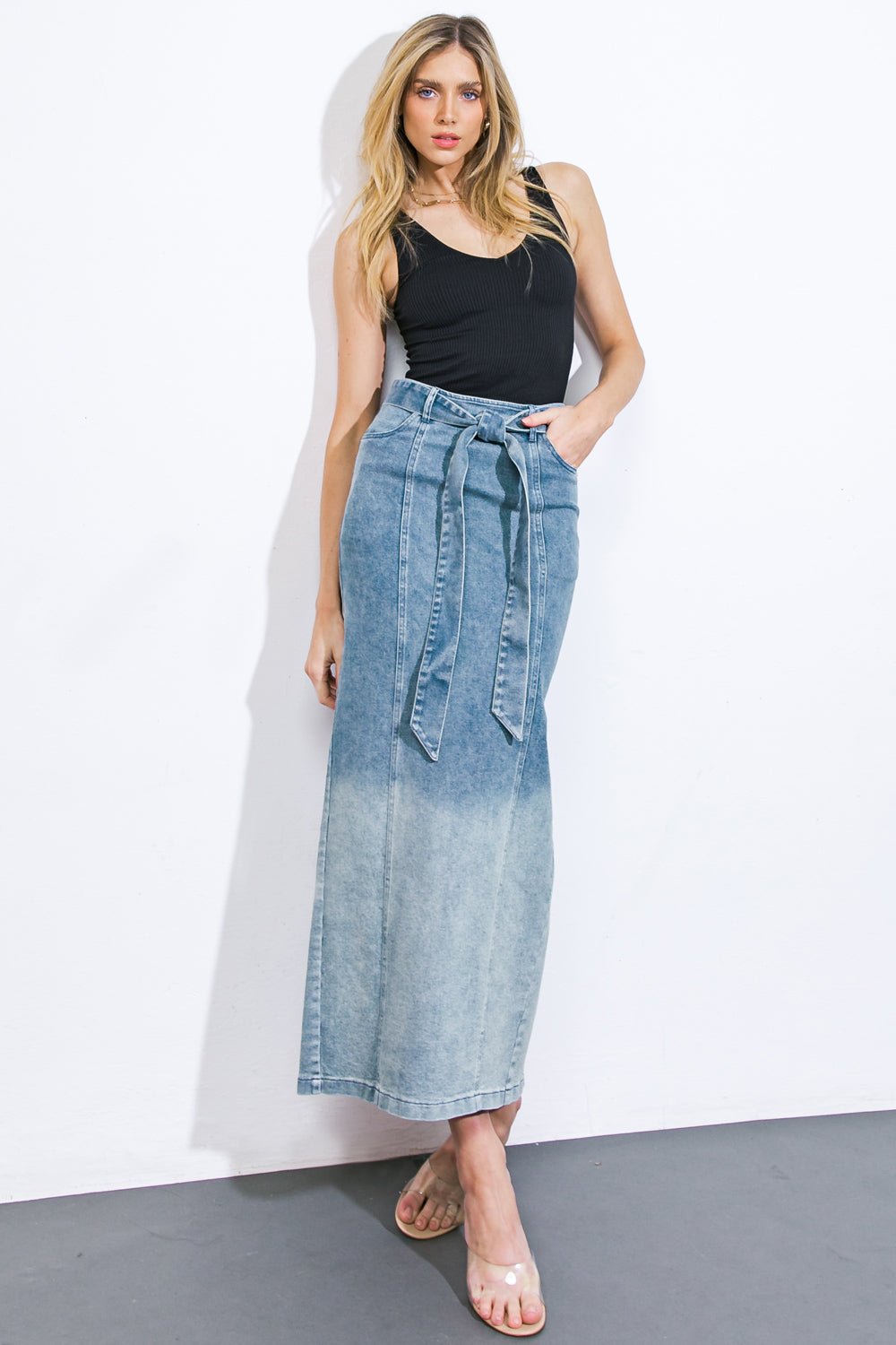 THE GRASS IS GREENER DENIM MIDI SKIRT - Mack & Harvie