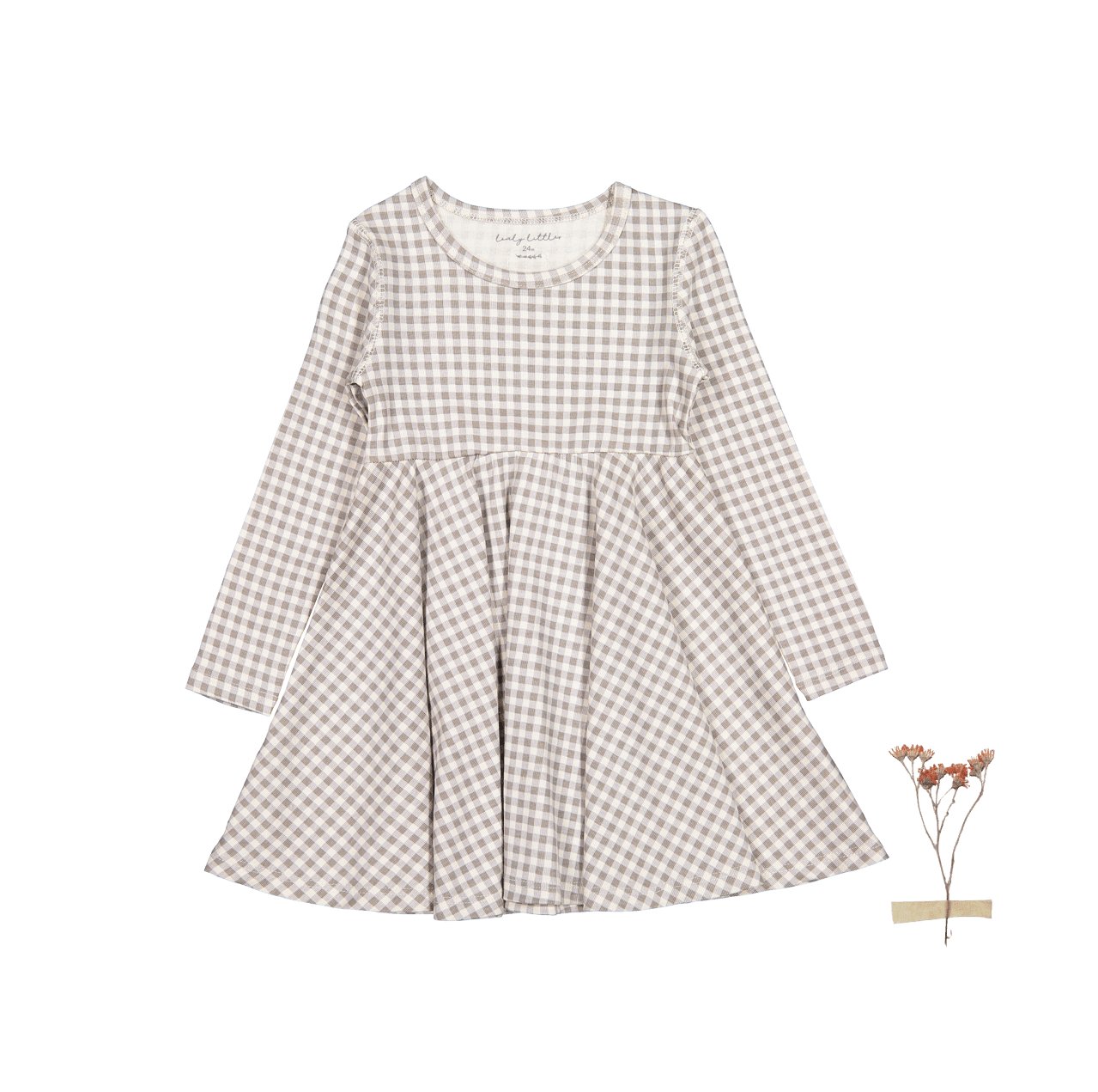 The Printed Long Sleeve Dress - Taupe Gingham - Mack & Harvie