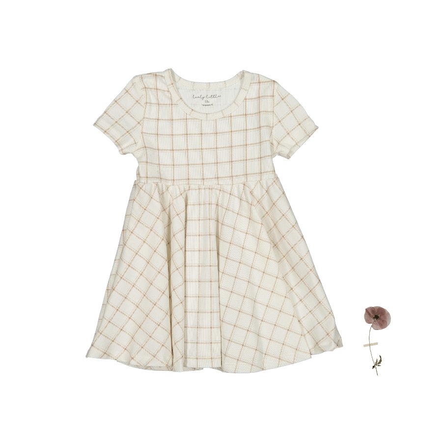 The Printed Short Sleeve Dress - Tan Grid - Mack & Harvie