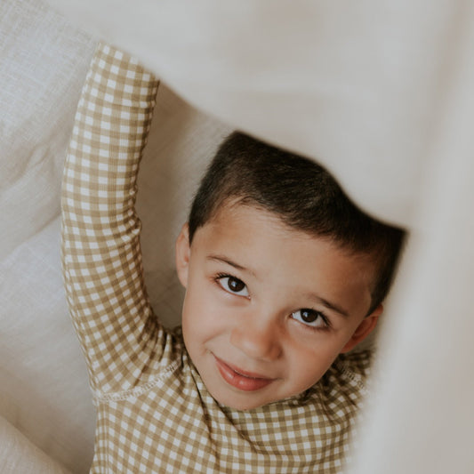 The Printed Snap Romper - Golden Gingham - Mack & Harvie