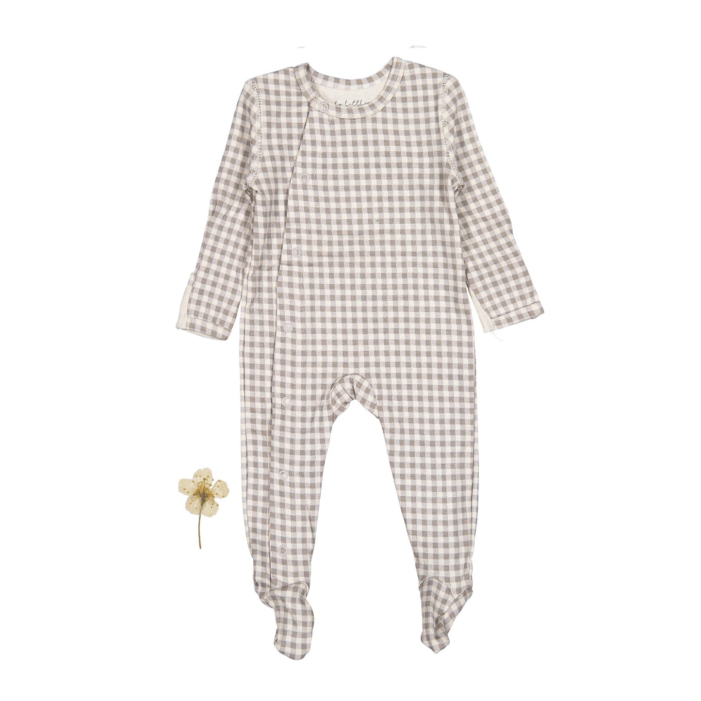 The Printed Snap Romper - Taupe Gingham - Mack & Harvie