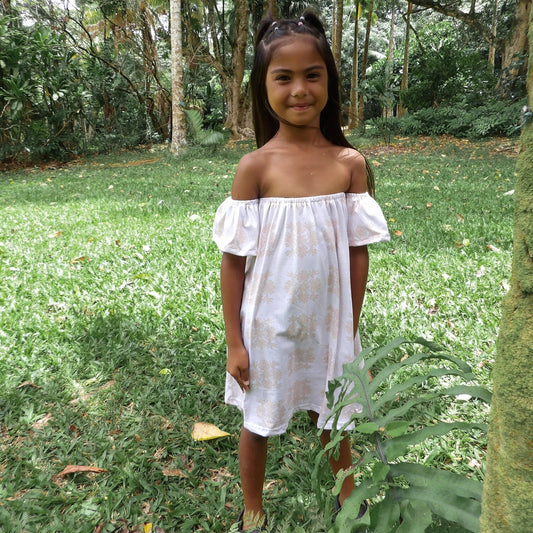 Tropical Cream Palaka Off the Shoulder Dress