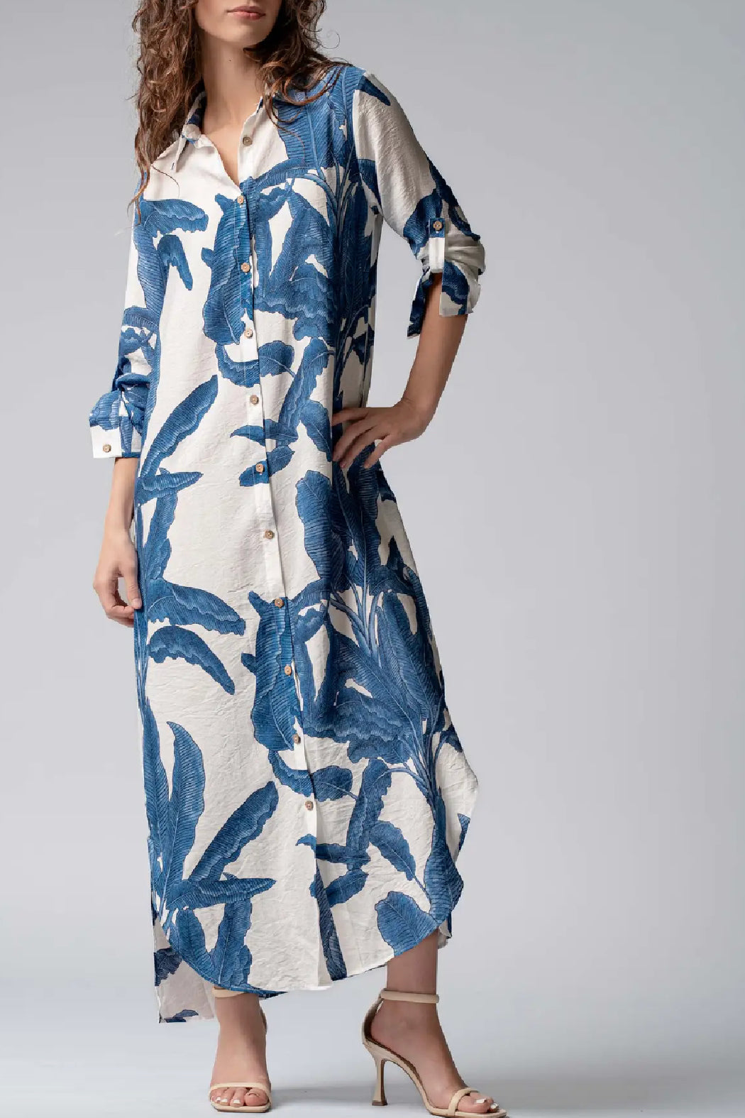 Tropical Paradise Button Down Collared Vacation Dress